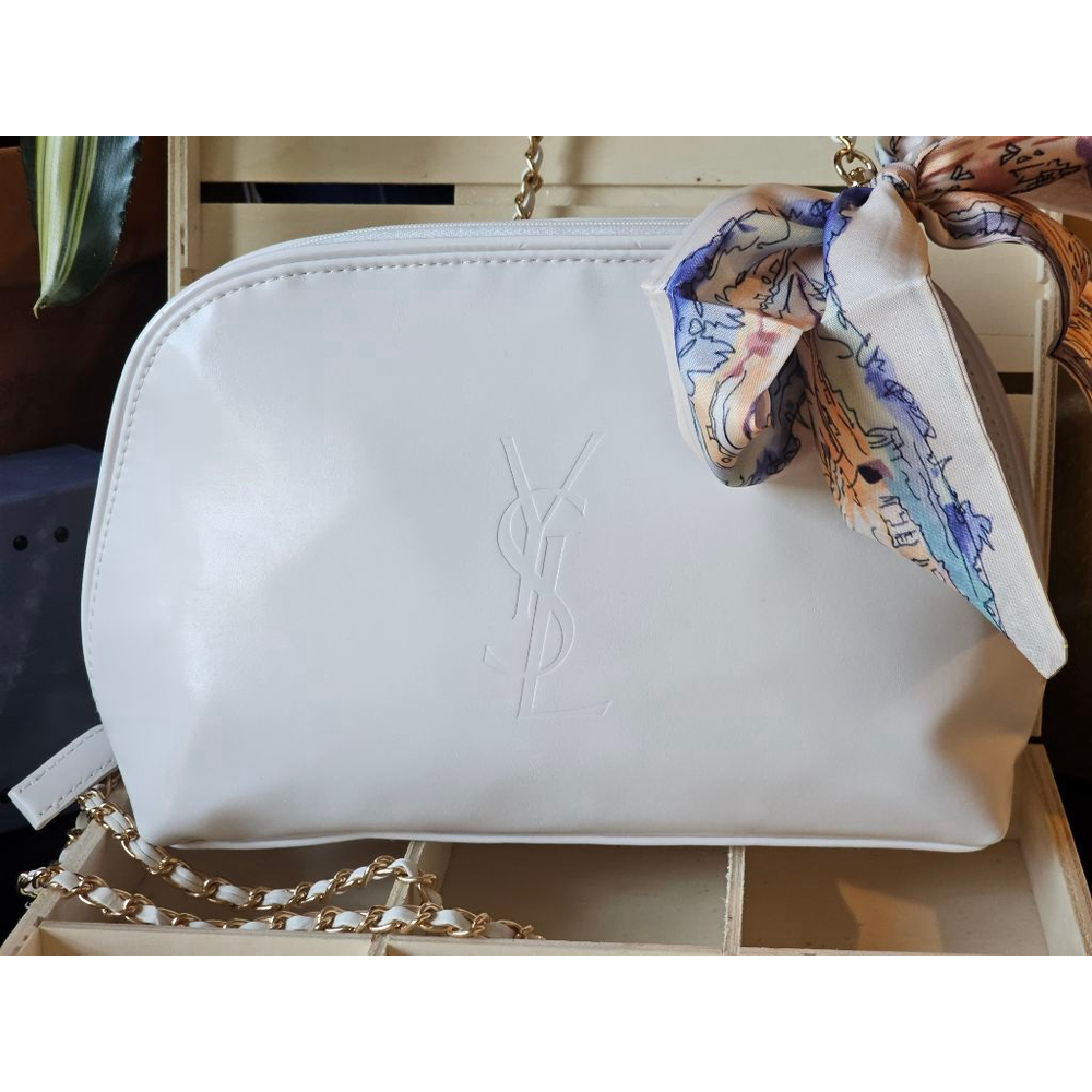 YSL Yves Saint Laurent White Clutch w/Crossbody, Twilly and Charm Added - Picture 12 of 15